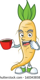 Picture of salsify character with a cup of coffee
