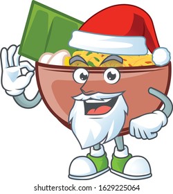 A picture of Santa bowl of noodle mascot picture style with ok finger