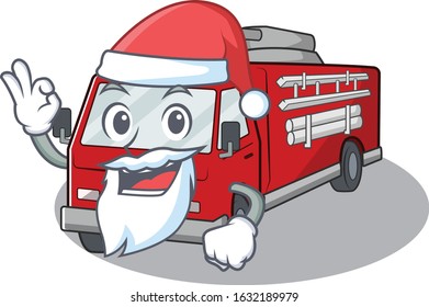 A Picture Of Santa Fire Truck Mascot Picture Style With Ok Finger