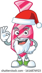 A picture of Santa pink stripes tie mascot picture style with ok finger