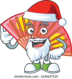 A picture of Santa red chinese folding fan mascot picture style with ok finger