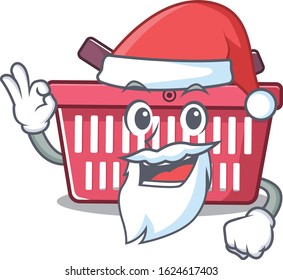 A picture of Santa shopping basket mascot picture style with ok finger