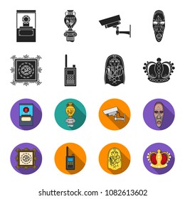 Picture, sarcophagus of the pharaoh, walkie-talkie, crown. Museum set collection icons in black,flet style vector symbol stock illustration web.