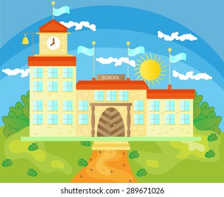 Picture School Building Flags Red Roofs Stock Vector (Royalty Free ...