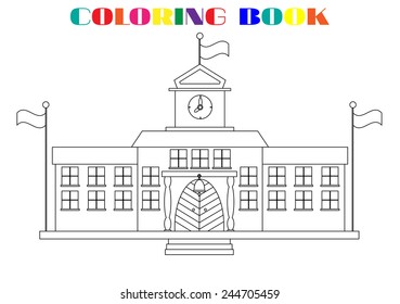 Picture of school buildings - coloring book, white background