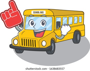 A picture of school bus mascot cartoon design holding a Foam finger