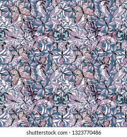 Picture for Scrapbooking. Clipart blue, neutral and white BUTTERFLY About Magic Cartoon. Babybook and Digital Print on Card And Photo Childrens Albums. Vector illustration. Seamless.