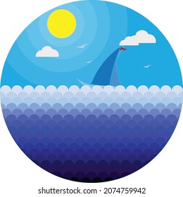 Picture of the sea in the bright blue sky, vector illustration