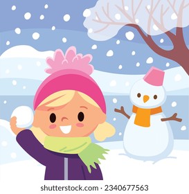 Picture with season of the year. Girl spares time outside. Landscape with tree and river. Winter background.