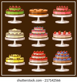 Picture of a set of cakes. vector illustration
