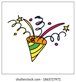 Picture from a set of doodle icons in the New Year and Christmas style. Drawn by hand. Color and black-and-white drawings. Elements for postcards, banners, festive website design. Vector isolated 