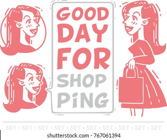 picture set a good day for shopping girl in a dress with a bag