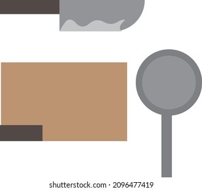 A picture of a set of a knife and a cutting board with a simple illustration