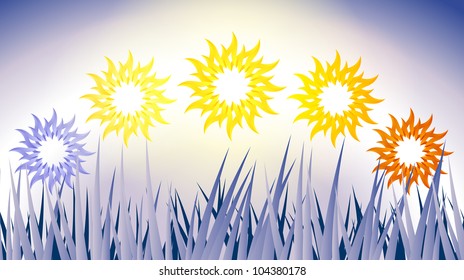 Picture of several phases of the sun over grass field