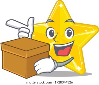 An picture of shiny star cartoon design concept holding a box