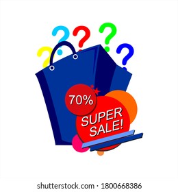 a picture of a shopping cardboard box and a logo showing a discount