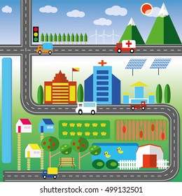 The picture shows the audience the city flat  design, landscape vector