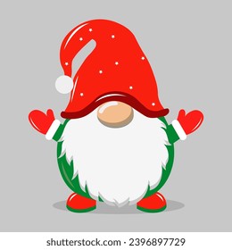 The picture shows a Christmas gnome, somewhat reminiscent of Santa Claus. The dwarf wears a bright red hat that shines and attracts attention.