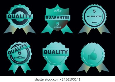 The picture shows a collection of glossy emblems and signs that symbolize the highest quality and premium products. Each sign has a golden hue and a solid gold tin finish, emphasizing their luxury.