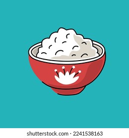 The picture shows cottage cheese in a bowl. Vector illustration for design. Objects on a blue background, hand-drawn.