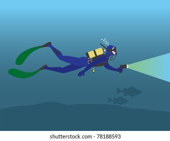 The picture shows a diver