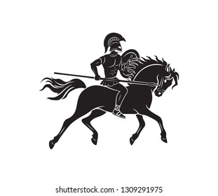 The picture shows a gladiator with a spear