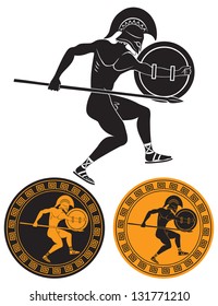 The picture shows a gladiator with a spear