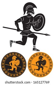 The picture shows a gladiator with a spear