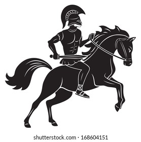 The picture shows a gladiator with a spear