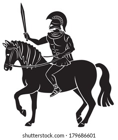 The picture shows a gladiator with a spear