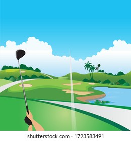 The picture shows golfing to the destination. vector illustration