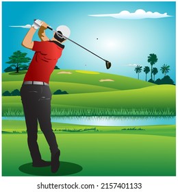 The picture shows golfing to the destination. vector illustration