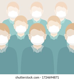 The picture shows a group of people in protective masks. The crowd and the team are in quarantine. The idea of ​​health care during epidemics and pandemics.