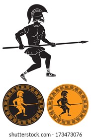 The picture shows a hoplite with a spear