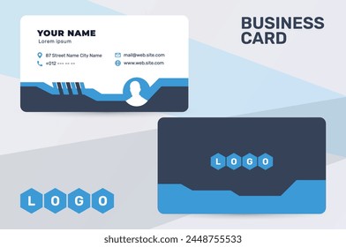 The picture shows a modern business card template. Clean and minimalistic design emphasizes the corporate identity of the company. The image reflects professionalism and elegance.