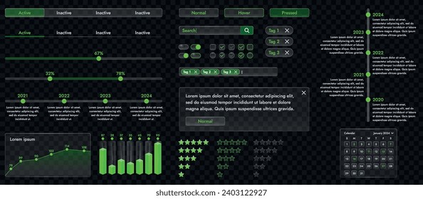 The picture shows a modern interface for a website or mobile application. Design elements include buttons, icons, and components.