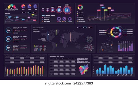 La imagen muestra una interfaz moderna para un sitio web o aplicación móvil. Los elementos de diseño incluyen botones, iconos, componentes y elementos infográficos.