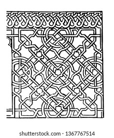 The picture shows Mudejar Panel. It is beautiful tile along with design. It is mostly found in Spain and it is resulting from the mixture of Gothic and Moorish styles, vintage line drawing