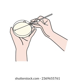 The picture shows streak plate method of pure culture technique with sterilize loop for isolation and identification colonies of microorganism (Virus, bacteria, fungi, etc.).