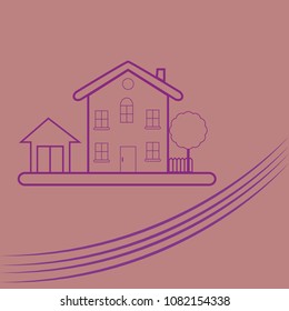 The picture shows a violet-colored picture with a small house, icon of the house. Brochure for construction company.