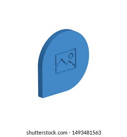 Picture Sign With Chat Bubble Isometric Icon Isolated On White Background. 3D Speech Bubble Symbol Modern, Simple, Vector, Icon For Website Design, Mobile App, UI. Vector Illustration