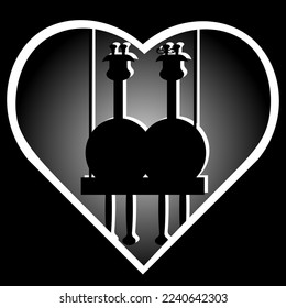 A picture with silhouettes of a girl and boy giraffe on a swing in the heart in cut out paper style. Valentines day card. Tender and creative valentine's day concept. 