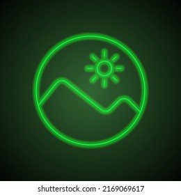 Picture simple icon vector. Flat design. Green neon on black background with green light.ai