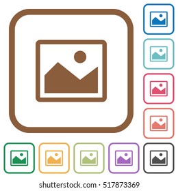 Picture simple icons in color rounded square frames on white background