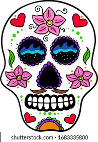 Picture of a skull with flowers in the eyes vector illustration in cartoon style