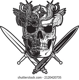 picture of a skull with two swords