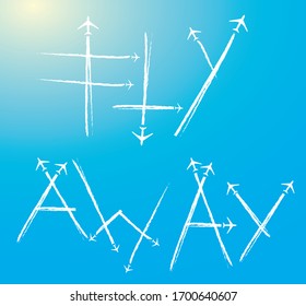 Picture of the sky with many airplanes