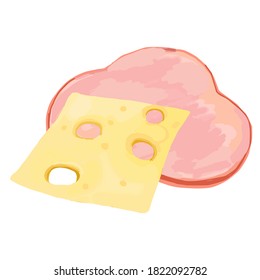 picture of slices of ham and cheese in a vector illustration