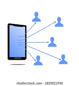 a picture of a smartphone and some icon of the person next to it