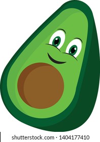 Imagen de un sonriente aguacate, vector, dibujo de color o ilustración. 